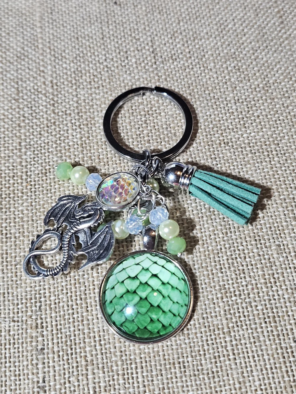 Green Dragon Scale Charm Keychain with Tassel